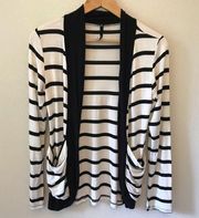 Love Culture White Black Striped Open Cardigan