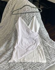 Alice + Olivia Ashanti White Leather Faux Wrap Side Zip Dress