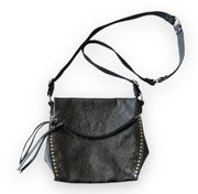 The Sak Silverlake Crossbody Bag Tooled Black Leather Rivets Studs Boho Biker