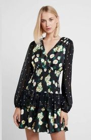 Black and White Floral Anthropologie  Anemone Puff Sleeve Mini Dress