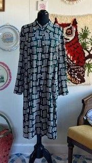 70's vintage hunter green patterned funky polka dot geometric shift dress