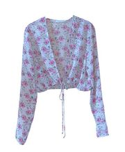 Sheer Floral Print Cottage Shirt Bolero Topper Cropped Kimono Size M