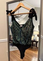 Dee Elly Sequins Bodysuit Size Small Green