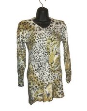 Denimaxx Animal Print Leopard Long Sleeve V-Neck Sweater Women Sweater Size  M