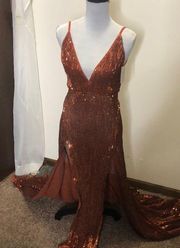 long sequined slit side jilha dress size small