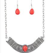 Paparazzi Very Venturous Necklace & Earrings Red / Silver
