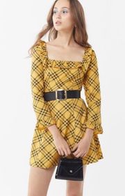 Urban Outfitters OB886261 Kristen Yellow Black Plaid Ruffle Mini Dress $69 EUC L