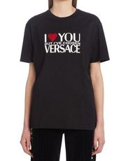 Women's I Love Versace Hotfix Heart Cotton Graphic Tee Size 46 Black NEW