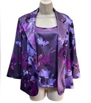 Alex Evenings Purple floral satin Blazer and Tank Top