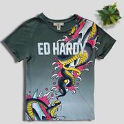 Ed Hardy Y2K RARE Snake W/Embroidered Lettering Tiger Label T-Shirt Tee Unisex S