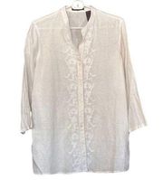 Vintage 80’s Liz Claiborne White Button Down Embroidered Linen Blouse