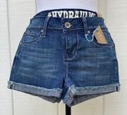 Hydraulic Embroidered 5 Pocket Jean Shorts…
