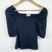 Project Social T Black Square Neck Puff Sleeve Top Women's Size Extra Small XS