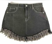 Celebrity Pink Women’s Cotton Denim Light Black Mini Skirt Frayed Bottom 7/28