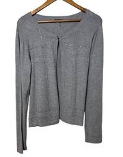 Vila Milano Open Cardigan Long Sleeve Grey Wool Blend Embellished Large