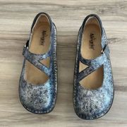 Alegria 10 Silver Black Metaullic Mary Jane Shoes