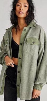 Free People Ruby Sage Green Oversized Fleece Jacket Shacket EUC Sz XS MSRP $128