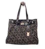 Tommy Hilfiger Tote Bag TH Signature Print Partitioned Black Shoulder Bag $128