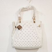 Badgley Mischka American Glamour Wht & Gold Studded Leather X-Large Tote Bag
