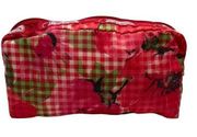 Vtg LESPORTSAC Rectangular Cosmetic Bag Red Garden Gingham Retired Deadstock