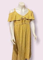 𝅺nwt Old Navy Maternity Polka Dot Yellow Tan Cold Shoulder Dress Medium