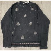 Victoria Jones Black Heavy Knitted Snowflake Sequin Sweater