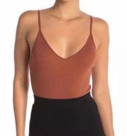 Ribbed Burnt Orange Bodysuit NWT V-Neck Tank Thong Stretch