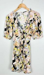 Topshop 70’s Floral Multicolor Wrap Mini Short Sleeve Dress Size 6 EUC