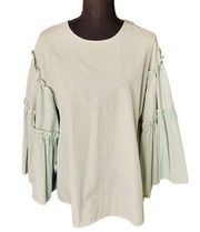 NWT DRA Los Angeles Ruffled Flutter Long Sleeve Boho Hippie Style Blouse, Size M