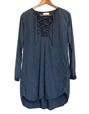 Bella Dahl 100% Tencel Shift Dress Sz S Indigo Navy Hippie Bohemian Southwestern