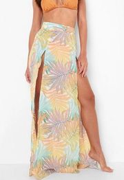 Boohoo Sheer Palm Chiffon Slit Leg Maxi Beach Skirt size Medium