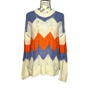 Vero Moda LARGE Birch Chevron Colorblock Crochet Lightweight Sweater Crewneck