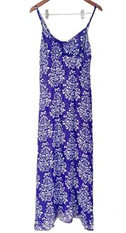 Vintage Silk Blend Beaded Strap Floral Print Maxi Dress Purple White Size 10