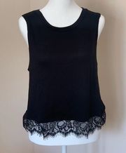 Hippie Chic Black Tank with Lace Bottom Hem