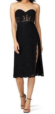 Fame and Partners Mariposa Black Lace Strapless Midi Dress Size 2