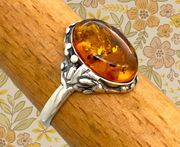 Vintage Style Genuine Baltic Amber Ring - Sz 9.5