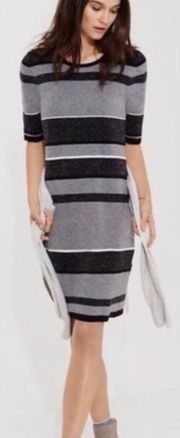 Black Gray Striped Sweater Dress