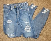 American Eagle Outfitters jeans Women’s Super Stretch Distressed Sz 00 Short Excellent Condition