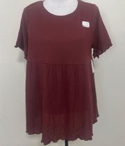 Time and Tru Women's Maternity Babydoll Top Size Medium (8-10) Burgundy 