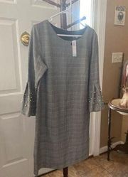 Women's Sandra Darren Size 16 Black and White Houndstooth Dress