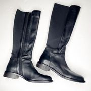 Aquatalia Neda Stretch Side Zip Tall Riding Boots Black Leather Size 8