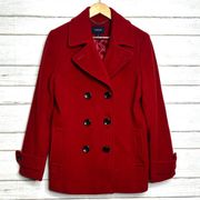 Lands' End Red Wool Cashmere Blend Double Breasted Pea Coat Size 10