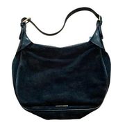 Moschino Black Suede Patent Leather Trimmed Shoulder Bag