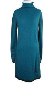 Title Nine Sweater Dress Small Teal Synergy Striped Mockneck Long Sleeve Stretch