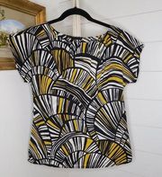 Trina Turk Black Yellow White Pattern Short Sleeve Top XS