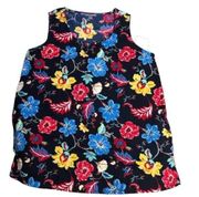 Jessica London Tank Top Womens 14 W Black Blue Red Floral Round Neck Blouse Poly