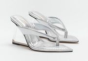 Good American Cinder-f*cking-rella Thong Silver Clear Acrylic Wedge Sandal 12