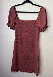 Mauve Pink Shirred Puff Sleeve Dress