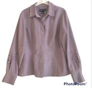 Norton McNaughton Lilac Faux Suede Embroidered Eyelet Button Front Top Size 10