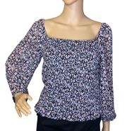 Floral Puff Sleeve Blouse Pink Blue Black Large